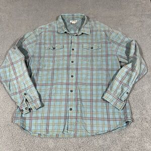 Carbon 2 Cobalt Corduroy Shirt Mens Size Large Teal Blue Plaid Outdoor Normcore